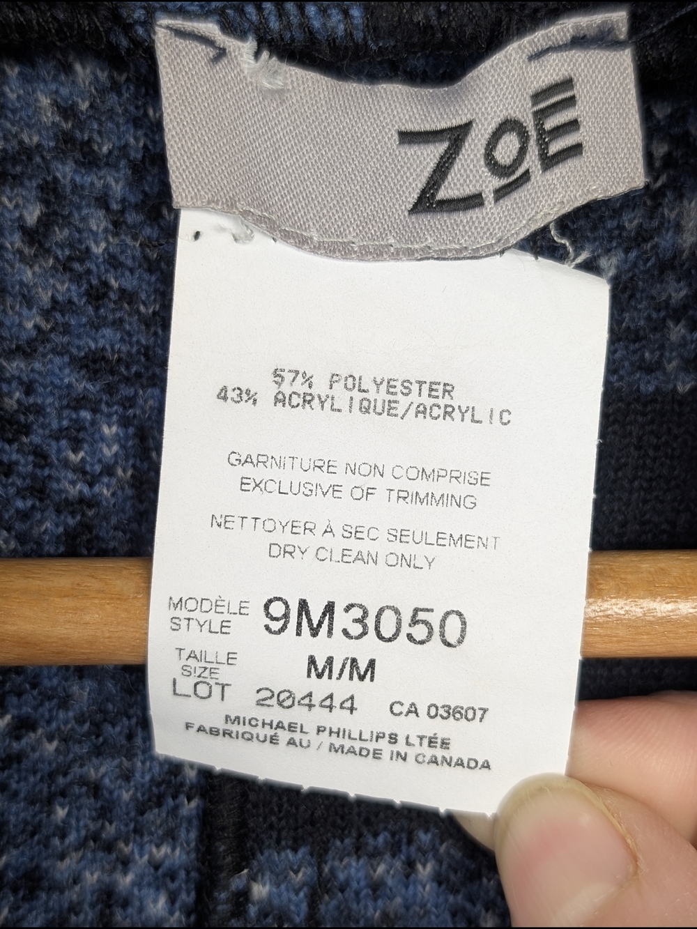 Vintage ZOE Abstract Knit Cardigan Medium Blue Made In Canada Lagenlook Artsy - Picture 9 of 9